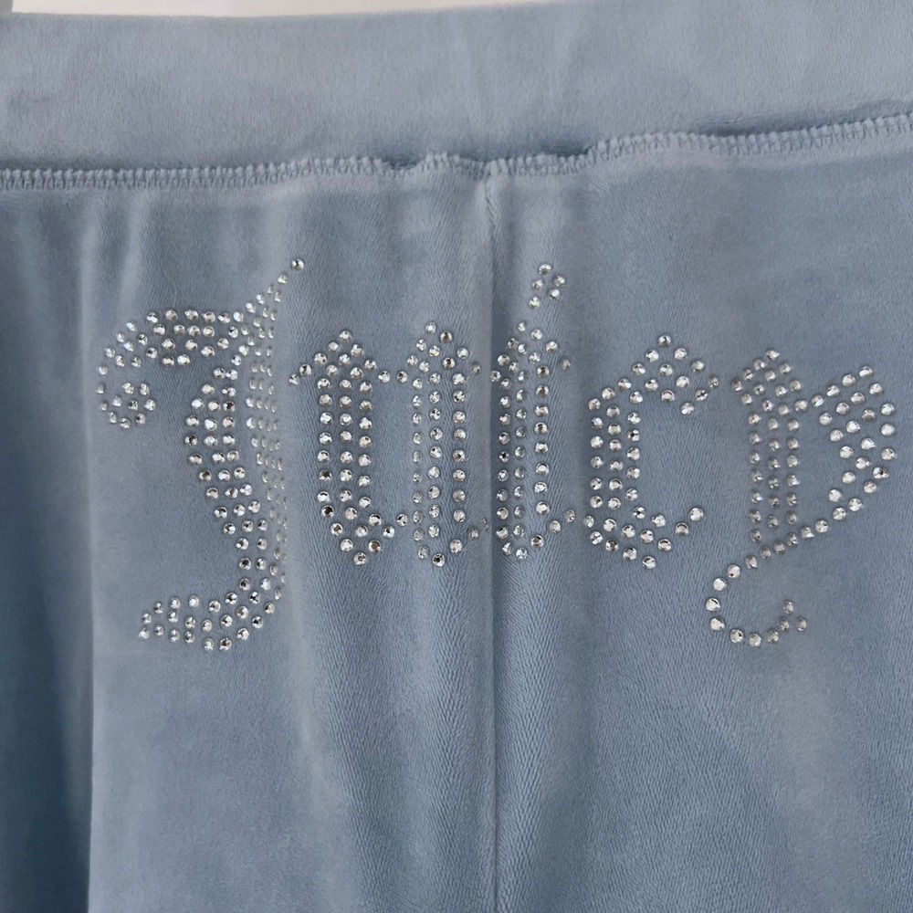 Juicy Couture Sky Blue Velour Track Pants JUICY Spellout Bling Butt Size S SOFT - Picture 4 of 6